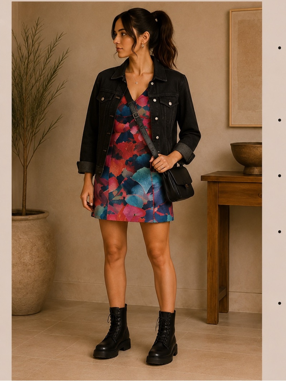 Bold and colourful silk and velvet Anthropology mini dress